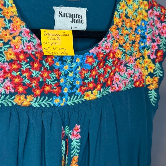 Savanna Jane Teal Tunic with Colorful Floral Embroidery - Picture 2 of 4